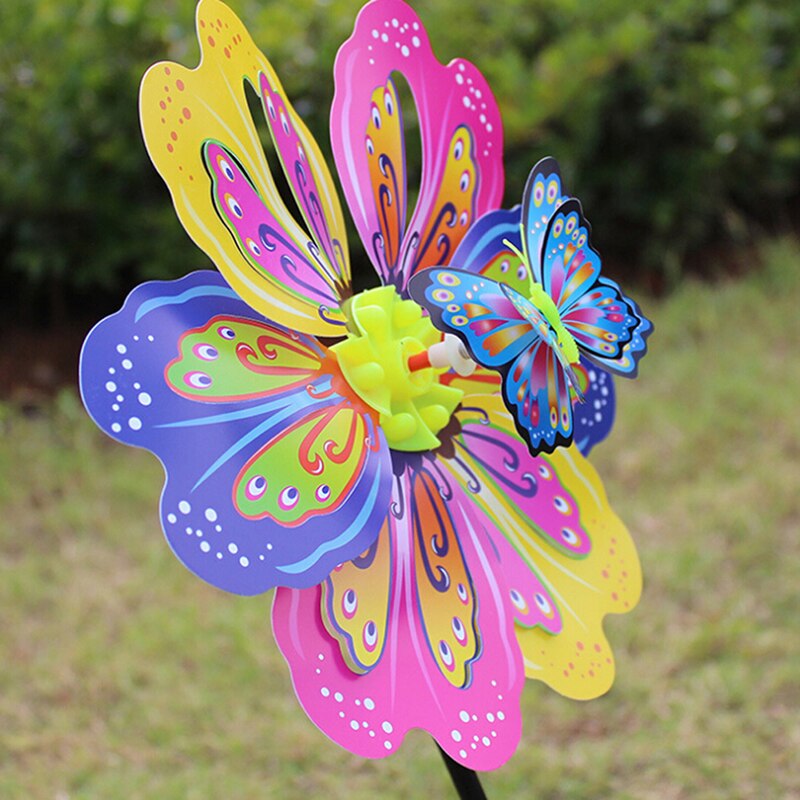 Molino de viento de flores de mariposa 3D, Spinner de viento colorido, patio de jardín, decoración infantil de juguetes, 1 Uds.