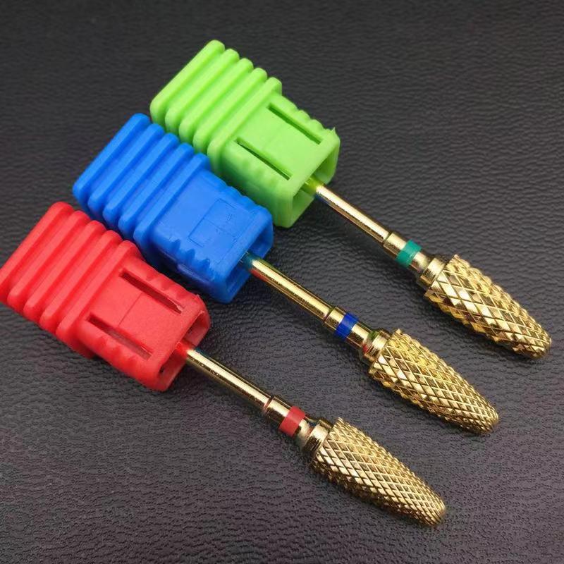 6 tipos de brocas de carburo en forma de maíz, máquina eléctrica para manicura, fresa, accesorios giratorios para uñas de uña dorada