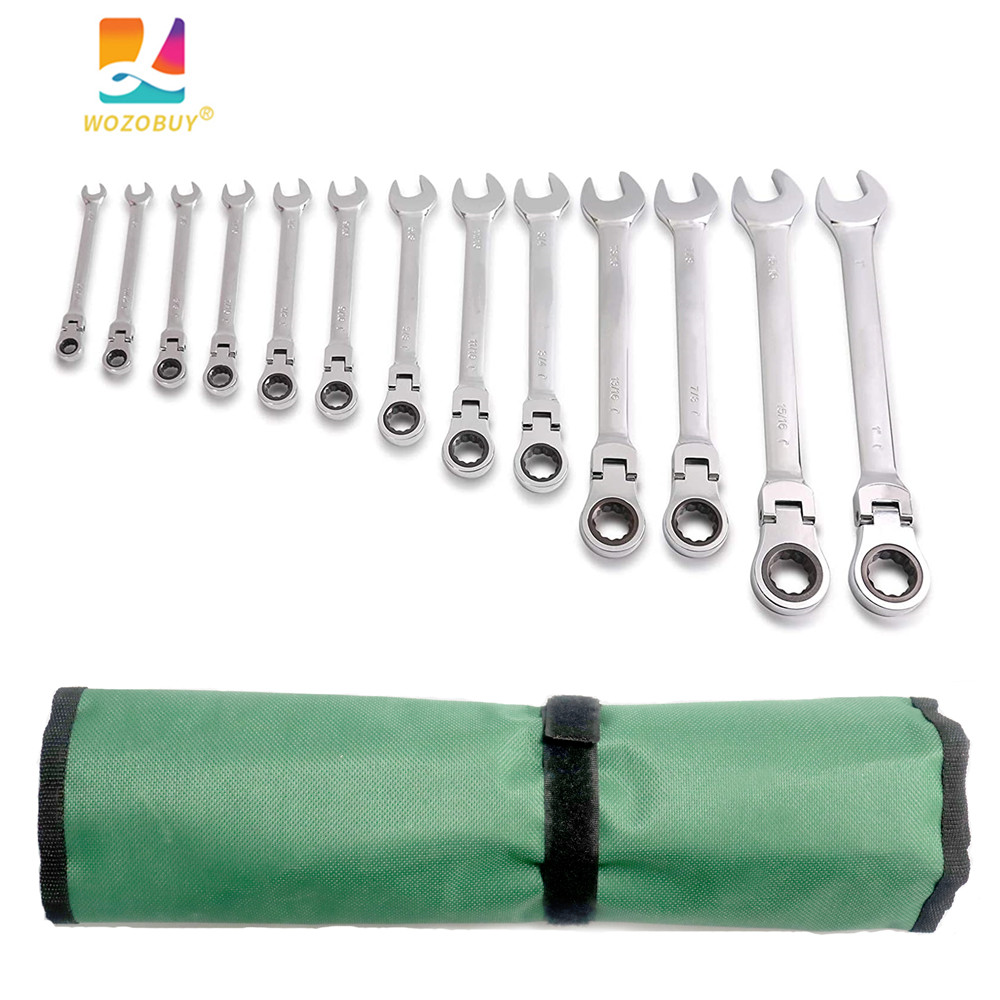 WOZOBUY Ratchet Metric Wrench Set with Movable Head, Socket Wrench and Gear Ring Torque Key Wrench Set Car Repair Tool