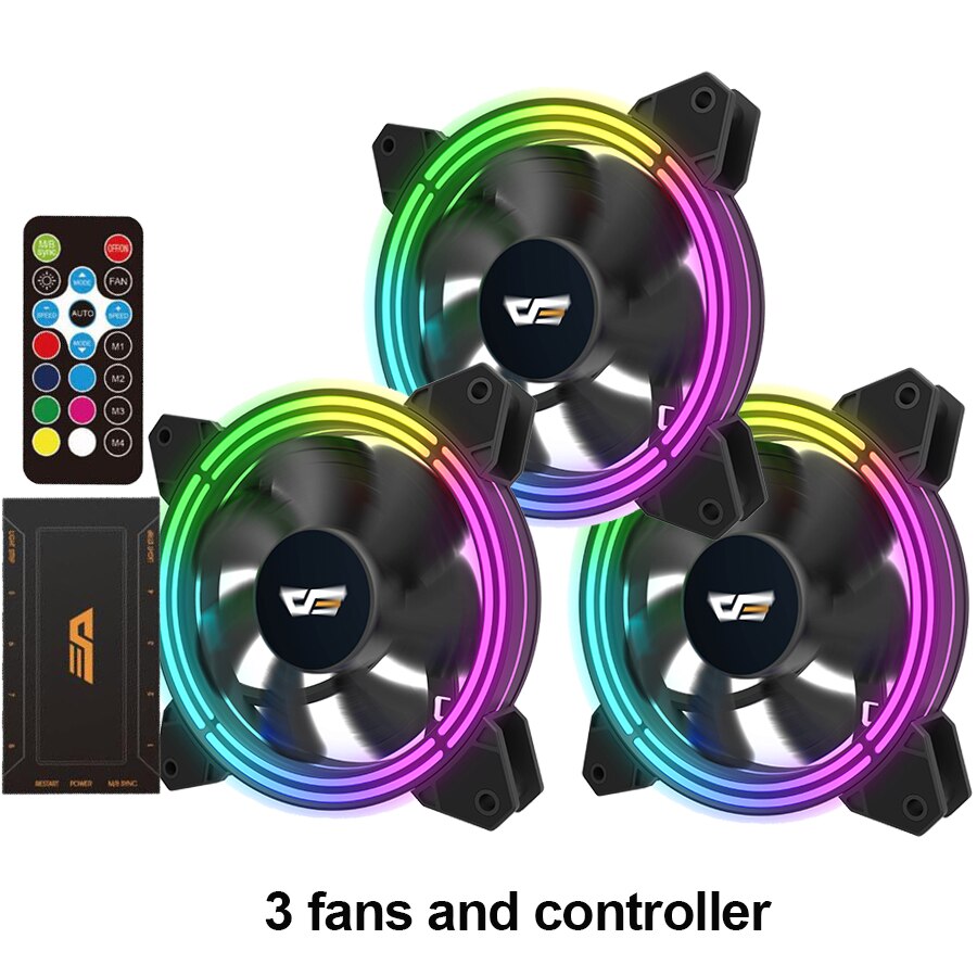 Aigo Computer Case Cooling Rgb Fan 120 Mm Stille Ir Remote Kleurrijke Fan CF11 Asus Aura Sync Cooler Cooling Passen led Pc Case Fan: 3 fans and IR Remote