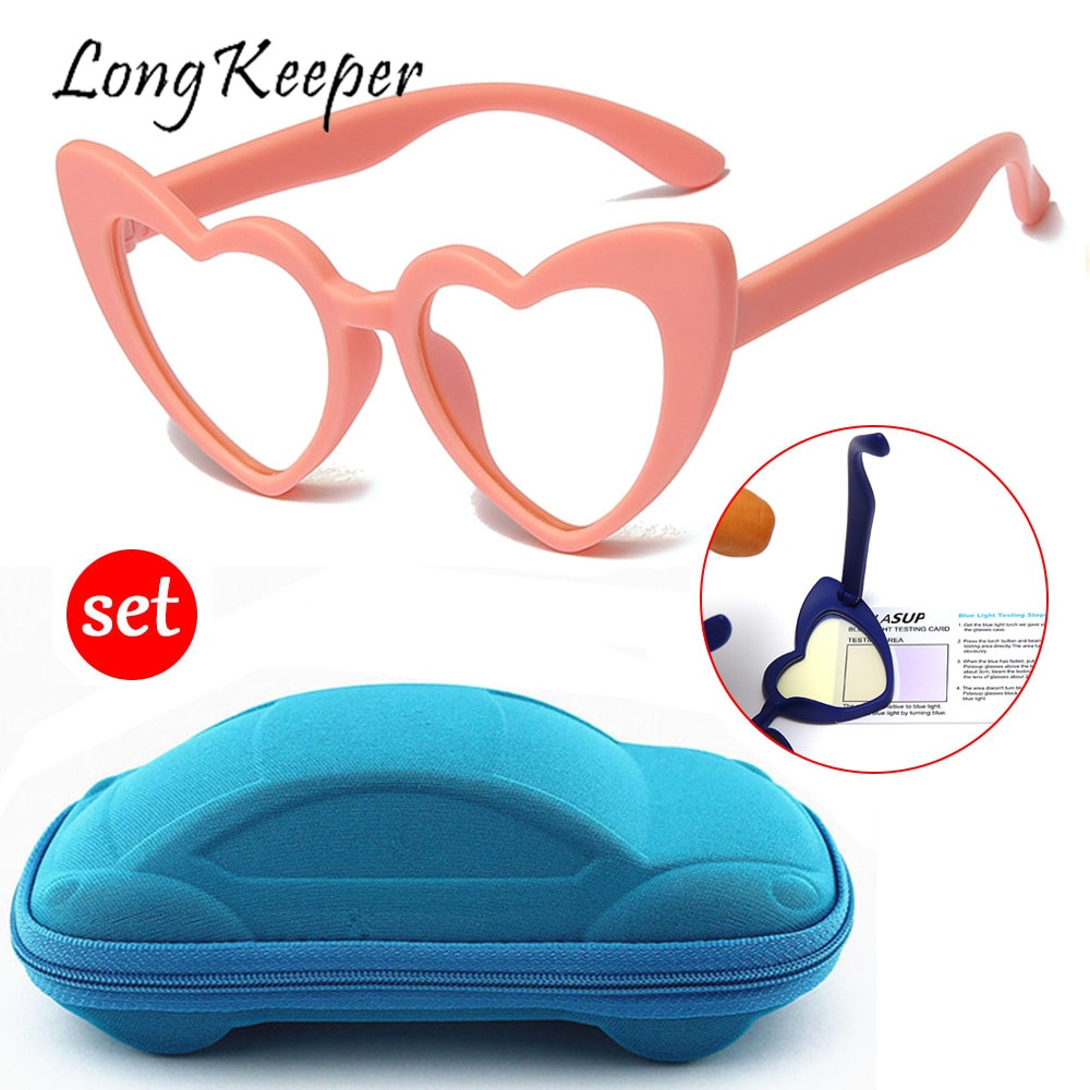 Longkeeper Hartvormige Anti-Blauw Licht Bril Kids Jongen Meisje TR90 Flexibele Frame Optische Brillen Kinderen Clear Lens Eyewear