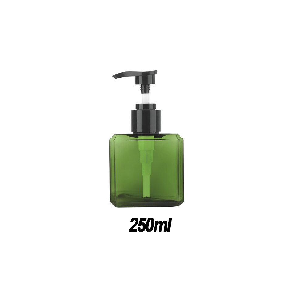 Square Plastic Refillable Soap Dispenser Shampoo Body Lotion Hand Dish Soap Pump Dispenser Bottle for Kitchen Bathroom: green-250ml