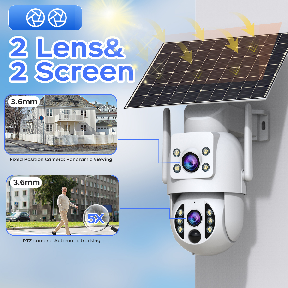 JOOAN 2K cámara IP inalámbrica con batería Solar para exteriores lente Dual PIR visión nocturna Audio bidireccional Wifi CCTV Monitor videovigilancia