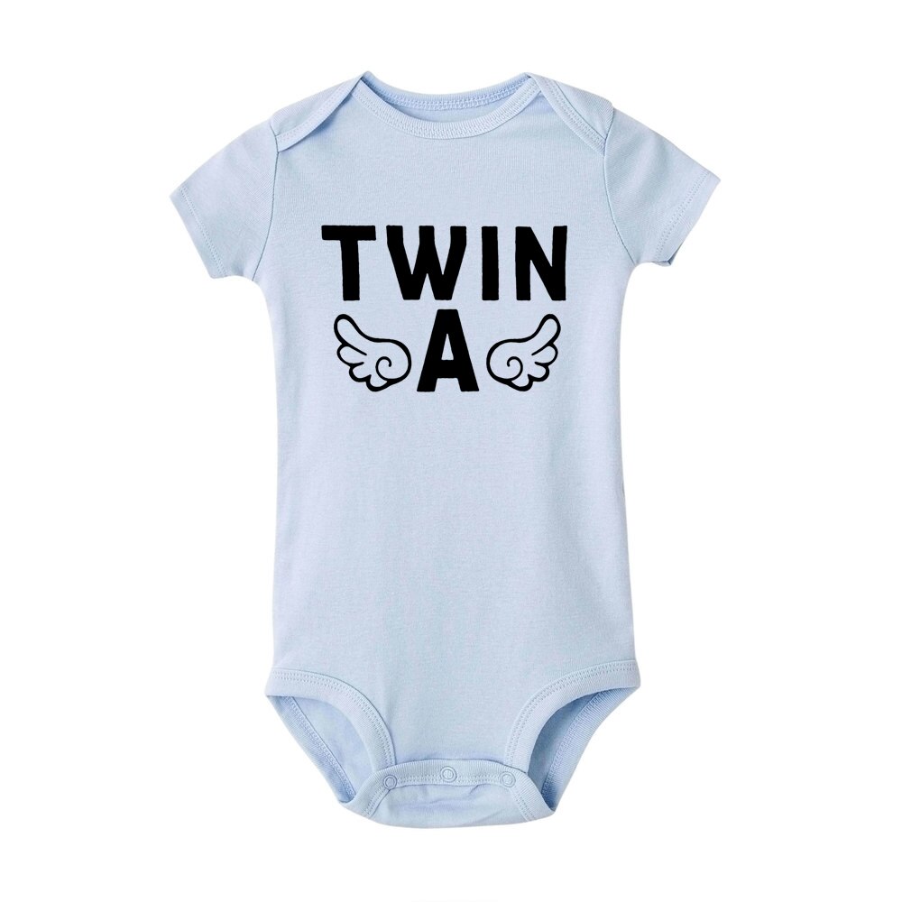 Neugeborenen Baby Jungen Mädchen Kurzarm Karosserie Zwillinge A & B Strampler Kleidung Sommer Baby Zwillinge Strampler Kleidung: hell Blau / 18m