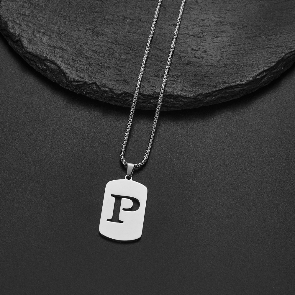 Collar con colgante de letras del nombre inicial para Hombre y mujer, joyería de acero inoxidable con A-Z del alfabeto, delicado, 2024: Pistola negra plateada