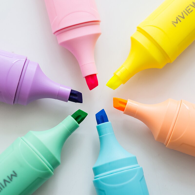 Subrayador con delineador, 1 unidad, amarillo, rosa, azul, verde, morado, naranja, rotuladores con punta oblicua, suministros para escuela y oficina