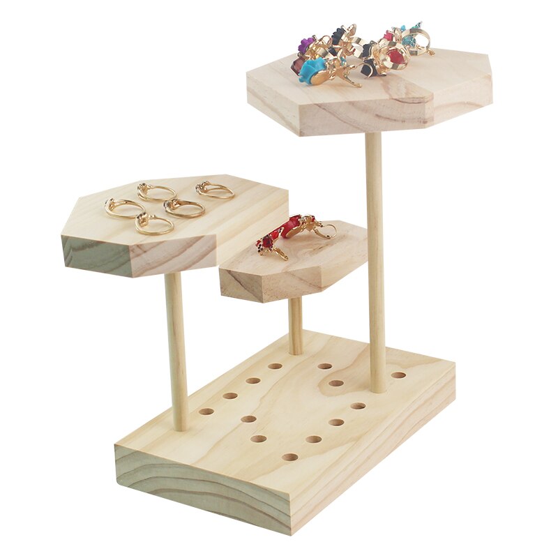 Wood 3 Tiers Jewelry Display Plate Ring Necklace Stand Cool Color Jewelry Storage Board Height Window Display Sunglass Display
