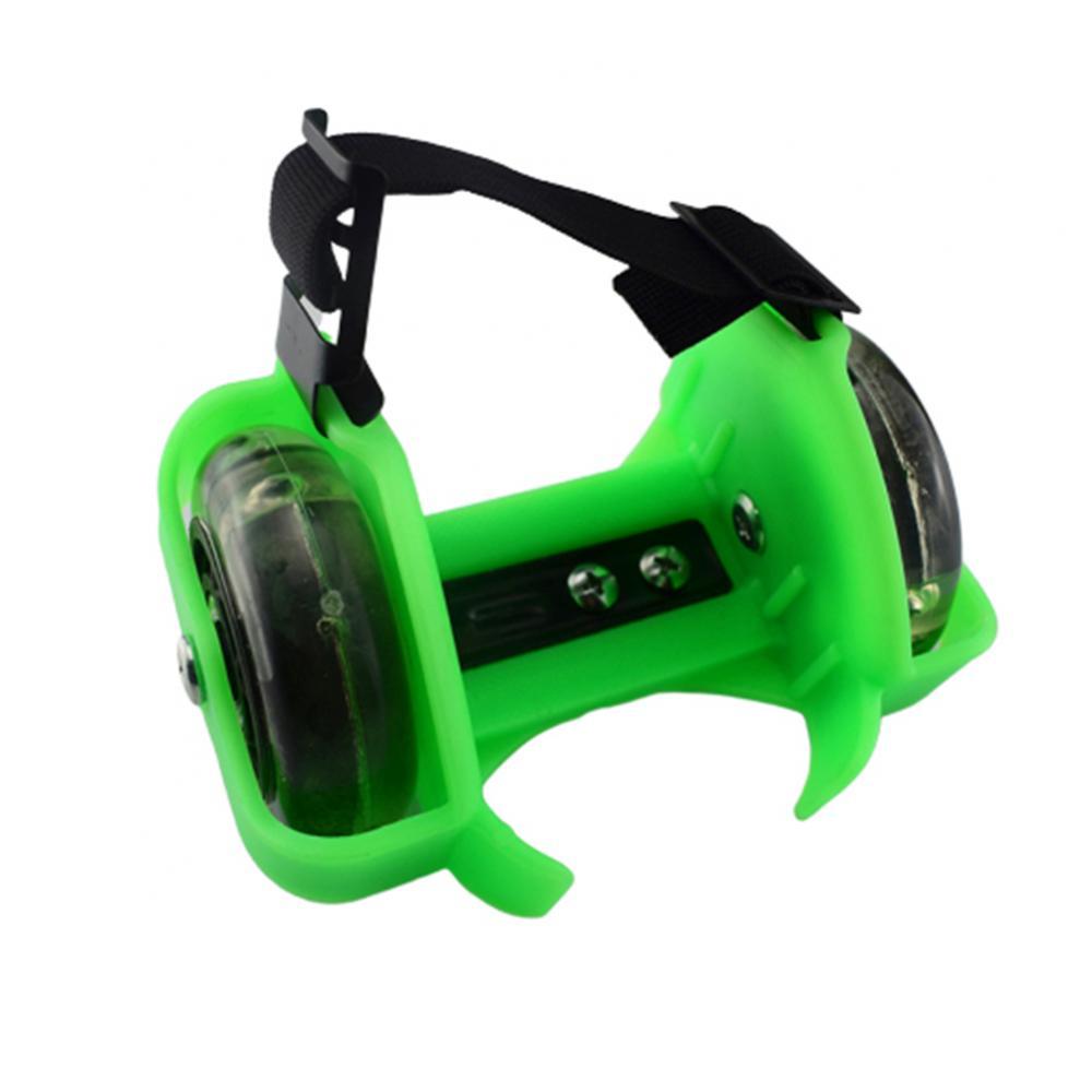 2Pcs Kid Children Outdoor Adjustable LED Flashing Wheel Heel Shoes Skate Rollers: Green