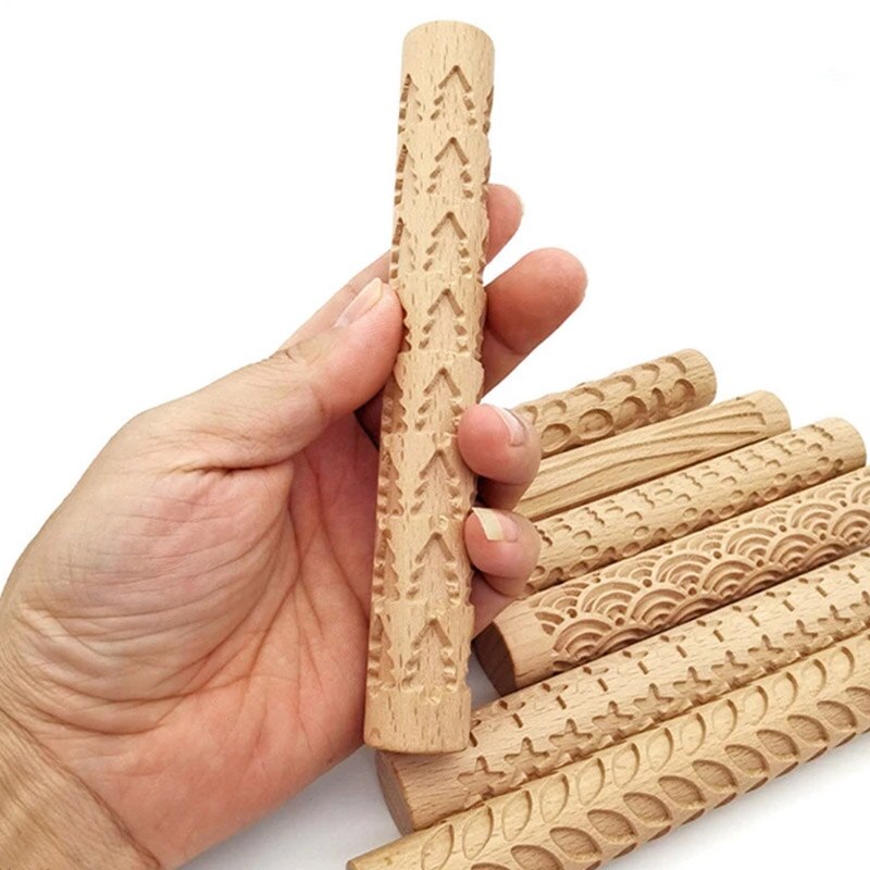 Wooden Texture Mud Pressed Roller Pattern Roller Rod Embossed Polymer Clay Rolling Pin Ceramic Pottery Art