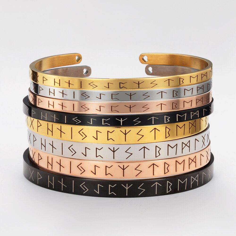 4 cores de aço inoxidável pulseiras gravadas citações inspiradoras letras artesanais viking manguito mantra pulseira feminino presentes SL-144