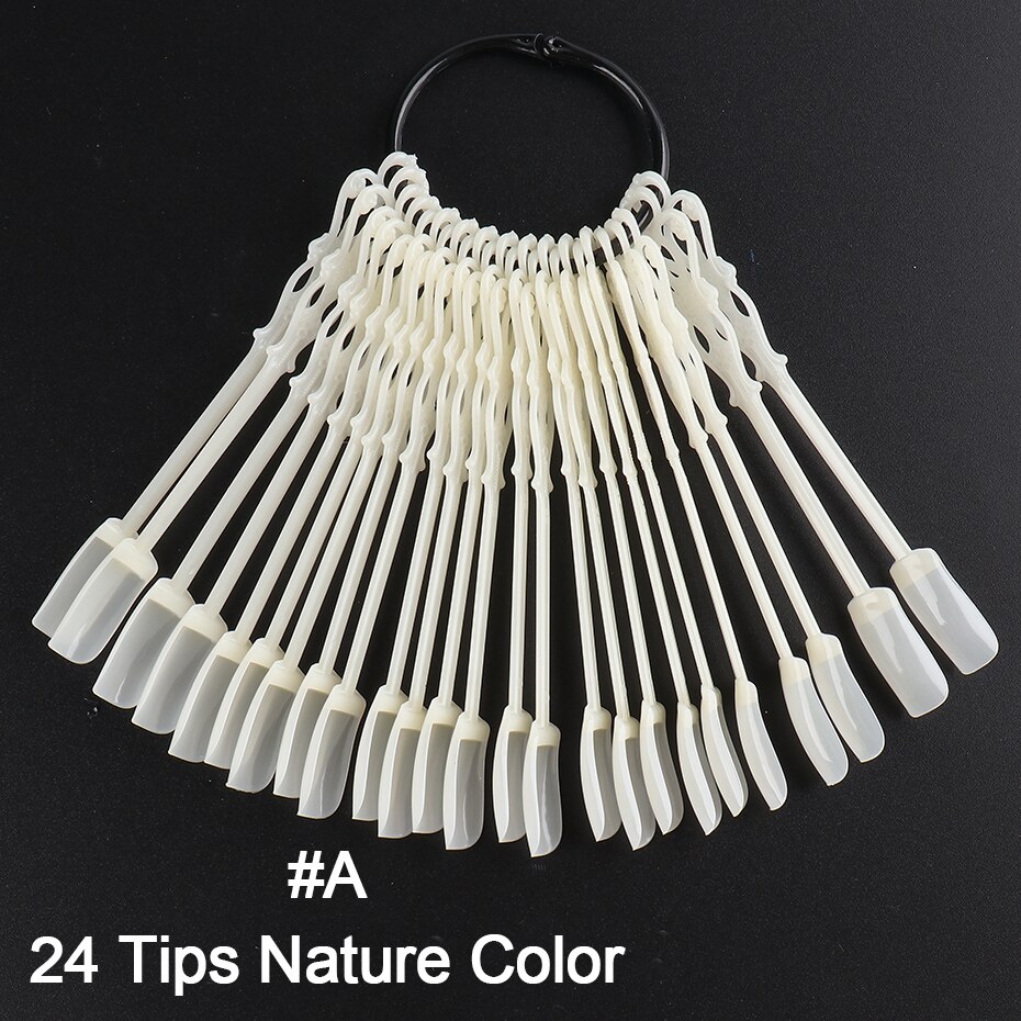24 stuks nepnagels tips natuurlijk helder zwart waaier kleurenkaart nail art display oefengereedschap acryl uv gellak manicure  tr1818: Een - natuur