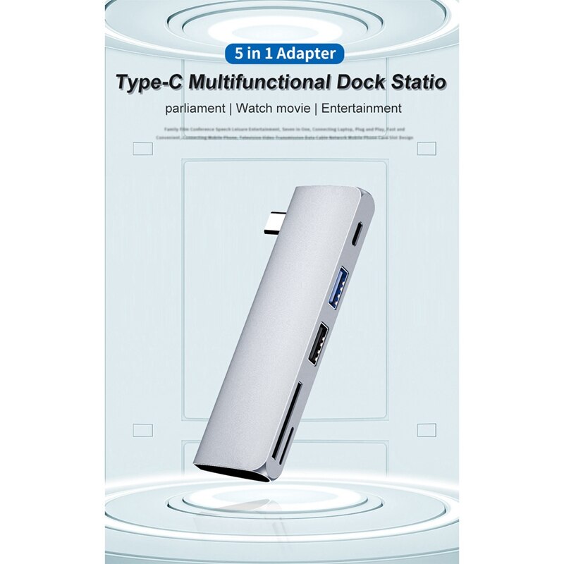 USB-C Hub Adapter, Tragbare 5 in 1 USB Typ C Adapter mit USB 3,0 USB 2,0 Häfen,SD/TF Kartenleser und PD Ladung Hafen