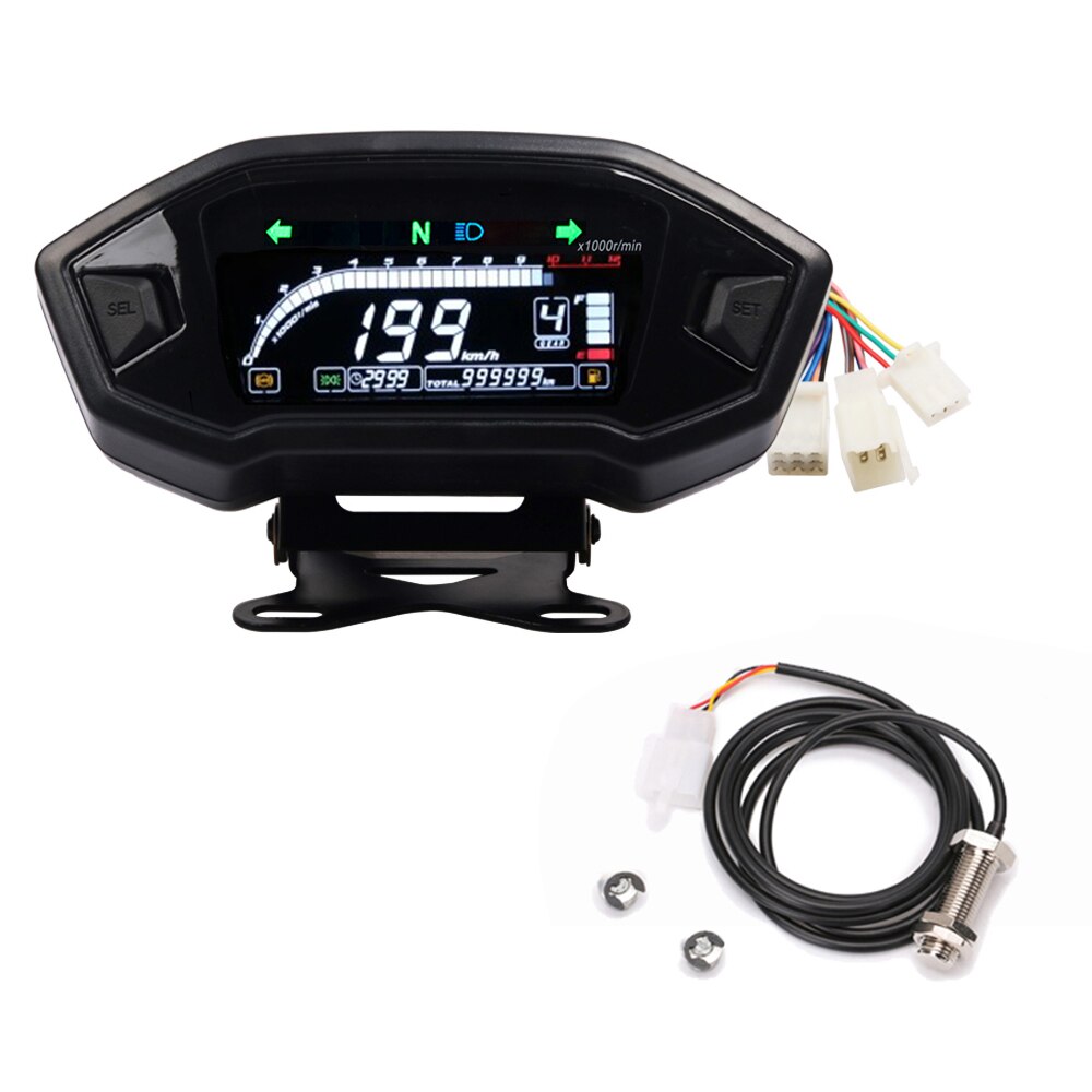 Universal Motorcycle Digital Speedometer Digital Tachometer Dashboard Instrument Panel Meter LCD Display 10000 RPM Cylinder1 2 4: E.meter and bracket