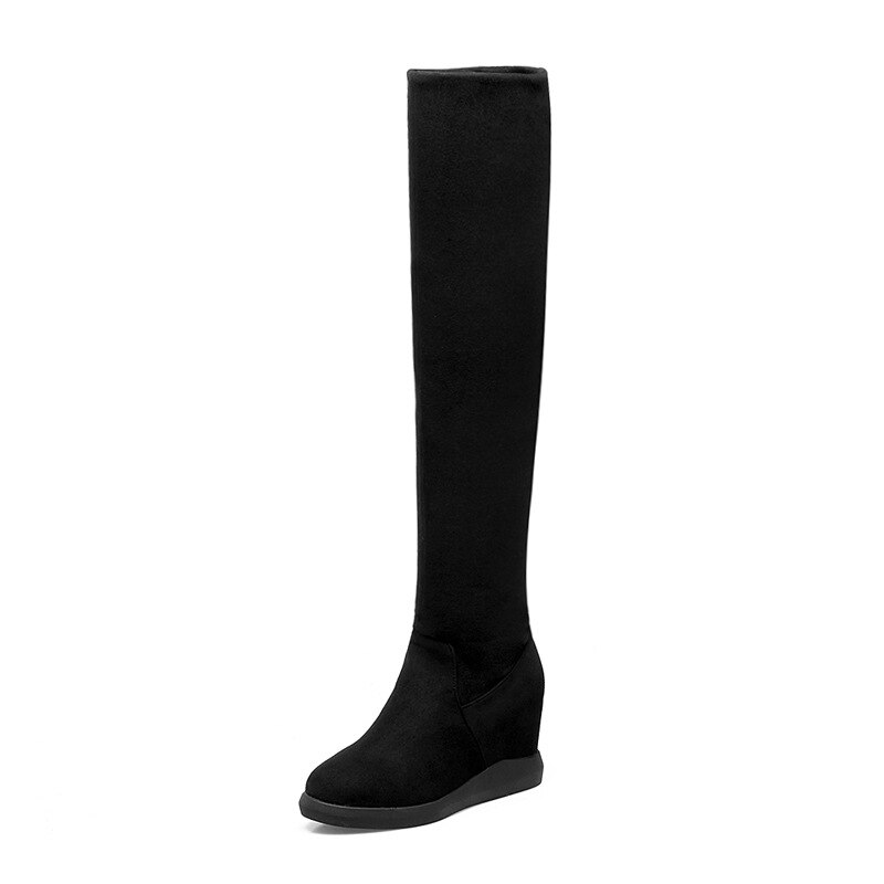 SWONCO chaussures compensées bottes hautes femmes noir Stretch bottes de neige pour les femmes chaussures d'hiver femme décontracté Boot Lady chaussures hautes: black sinlge / 39