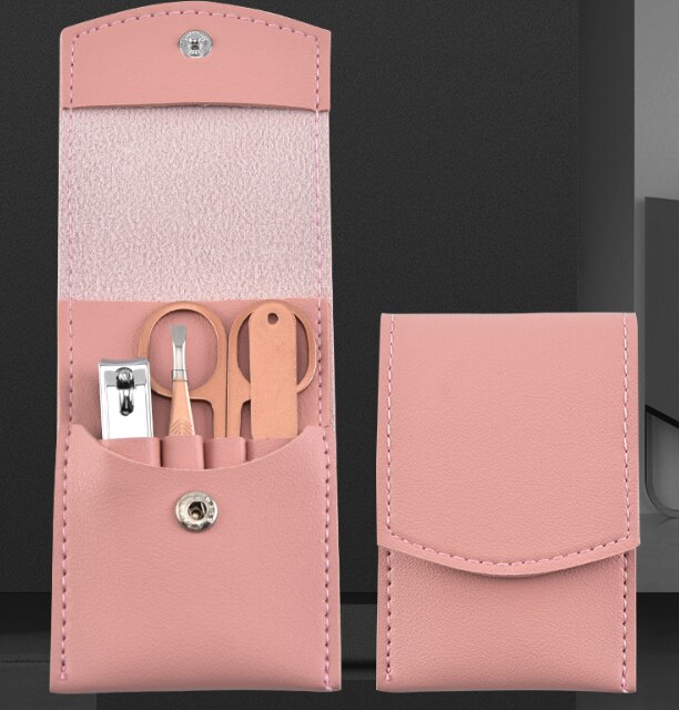 Rose Pink Sharp Nail cutter Pedicure Scissors Set Stainless Steel Eagle Hook Portable Manicure Nail Clippaer Tool Set: Pink 4pcs