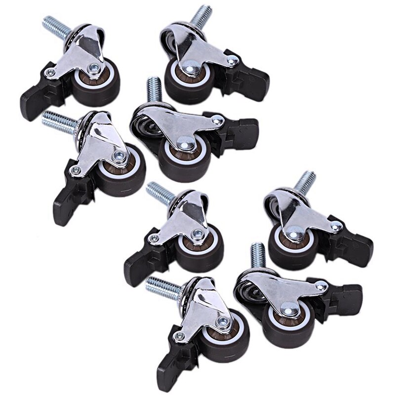 8Pcs Mini Small Casters 1Inch M8x15mm Tpe Silent Wheels With Brake Universal Casters Wheel For Furniture Bookcase Drawer: Default Title