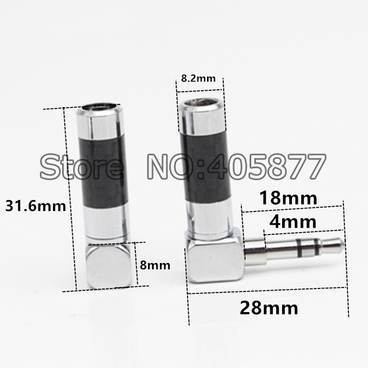 4 Stck Rhodium Überzogene 3,5mm Jack Stereo Audio- Mini Jack Stecker Rechten Winkel Stecker Kohlenstoff Faser, durchmesser 6mm
