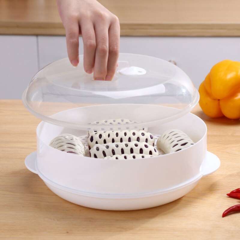 Round Single/Double Tier Food Steamer Box with Lid For Microwave Oven Kitchen Veggies Fish Cookware Environmental Box