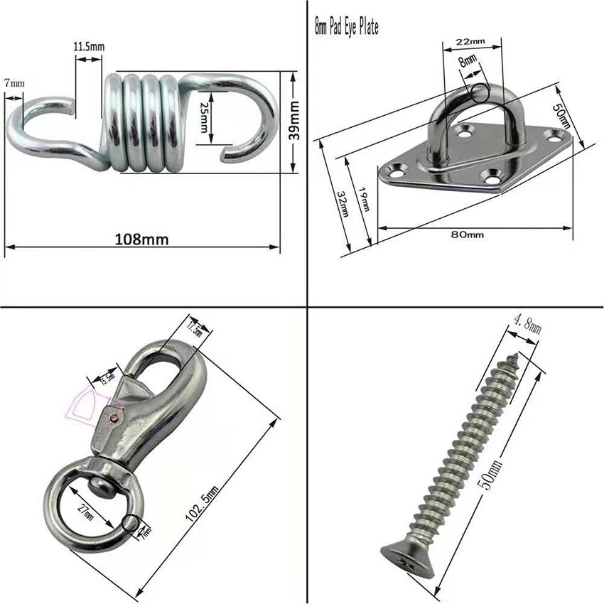 Kit para colgar hamaca de alta resistencia, gancho de acero inoxidable, tornillos de gancho de techo multiusos para columpio, Yoga, silla, árbol