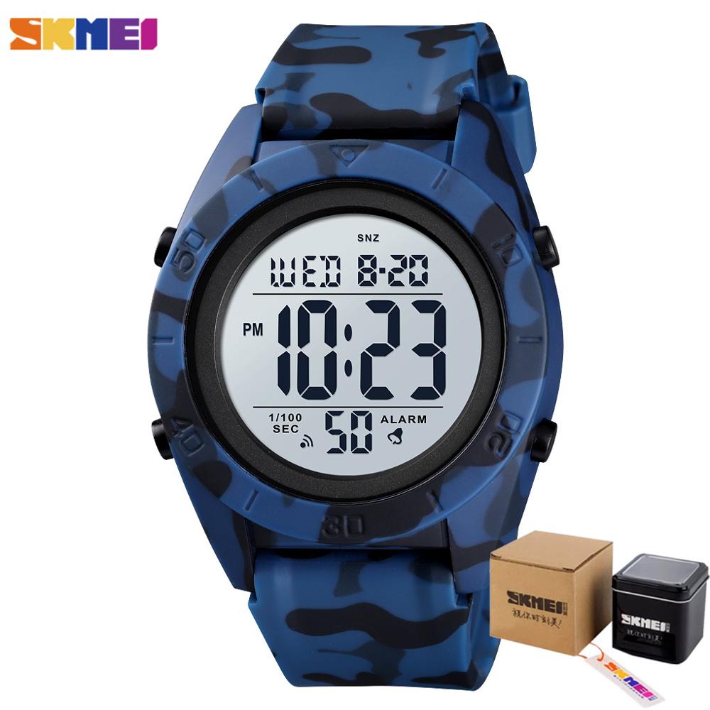 Skmei utendørs sport herreklokke slitesterk digital vanntett håndledd tid 2- tids vekkerklokke til herre ledet montre homme 1591: Camoblue med boks