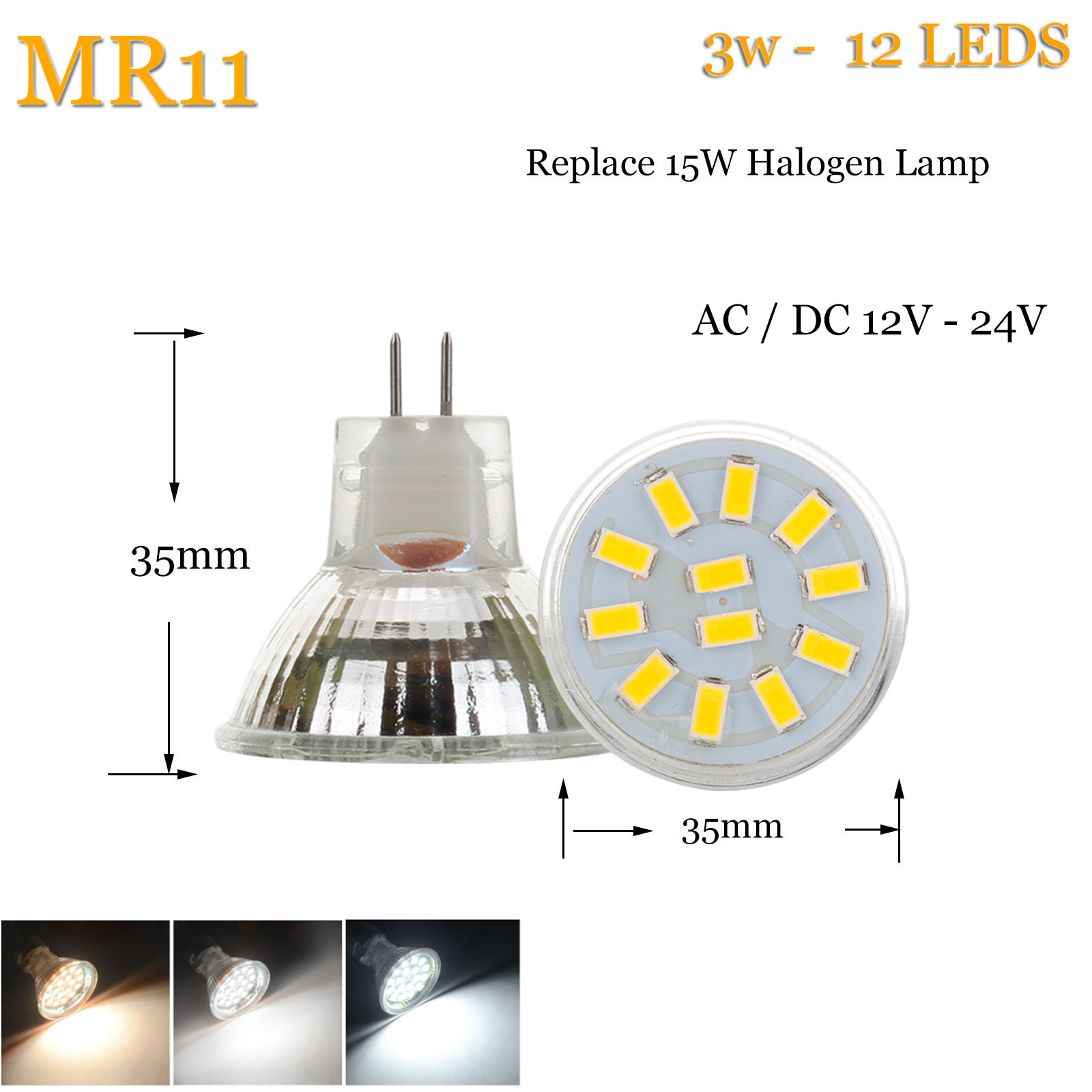Bombillas de foco LED MR11 GU4.0 AC/DC 12V 24V 5733/2835 SMD 2W 3W 4W lámpara blanca cálida/fría/Neutral reemplaza la luz halógena 9-18 LED: Blanco / changeable