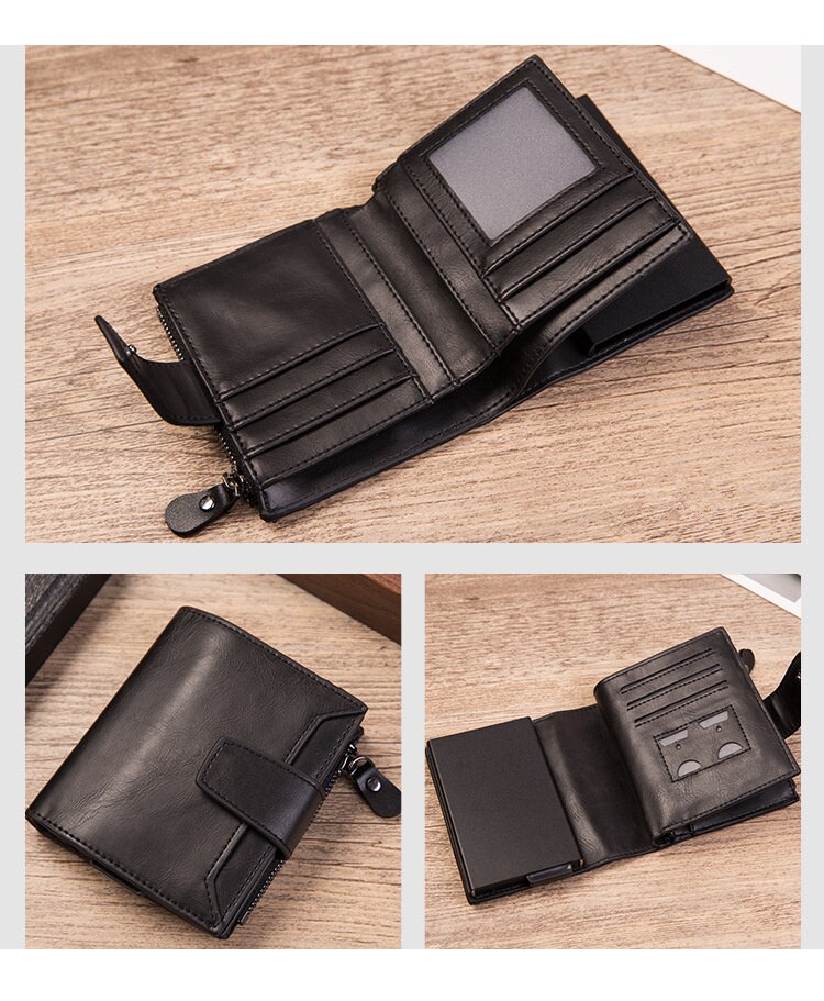 Unisex Aluminum Card Wallet Credit Card Holder with RFID Blocking Card Case PU Leather Card Wallet Carbon Fiber Wallet: Feng ma black x-46