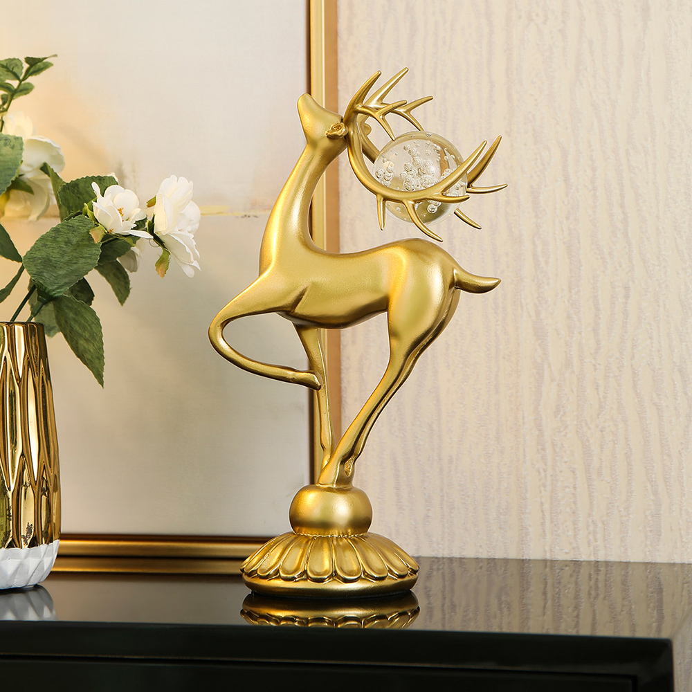 Deer Statue Figurines for Interior Crystal Ball Modern Home Decoration Living Room Decoration Desk Accessories Golden Craft