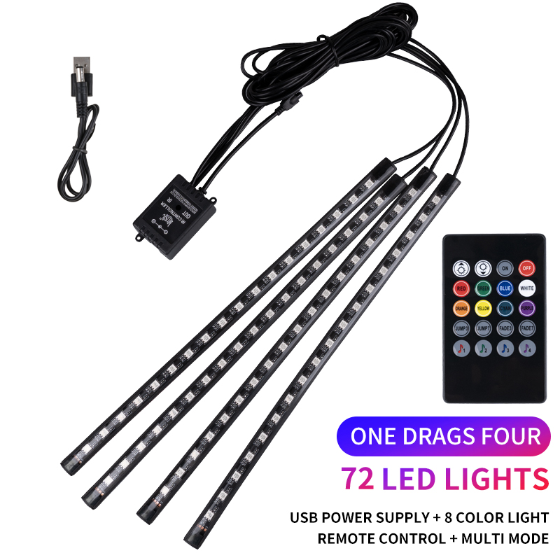 Kit de tira de luces LED de neón para Interior de coche, accesorios de retroiluminación RGB, aplicación remota, Control de música, lámpara decorativa automática: Cristal azul