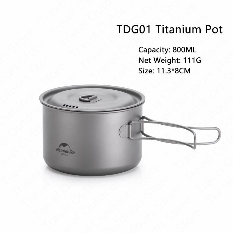 Naturehike 2-3 Personen Titanium Pot Pan Servies Outdoor Toeristische Draagbare Ultralight Camping Kookgerei Picknick Uitje Wandelen: 800ml-Titanium Pot