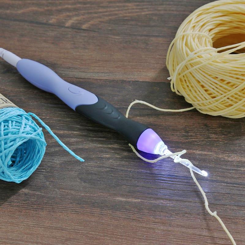 Ganchos de ganchillo 9 en 1 con luz, agujas de tejer, recargables por USB, herramientas para tejer, accesorios de costura para suéter