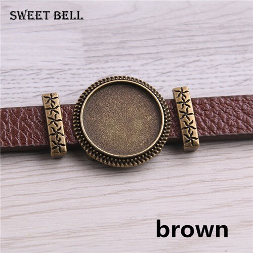 5pc PU Bracelets Bangles Base Setting Cuff Blank Trays Brazel fit 18mm Glass Cameo Dome Cabochon DIY Jewelry Findings D6442: brown 1