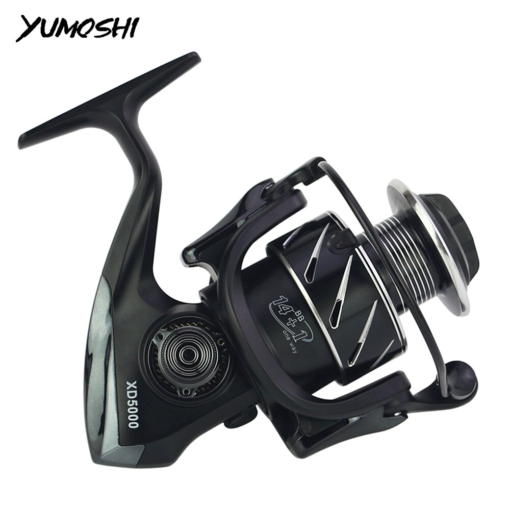 YUMOSHI 5.0: 1 14 + 1BB moulinet de pêche tout en métal bobine de filature en acier inoxydable poignée ligne bobine accessoires de pêche en eau salée