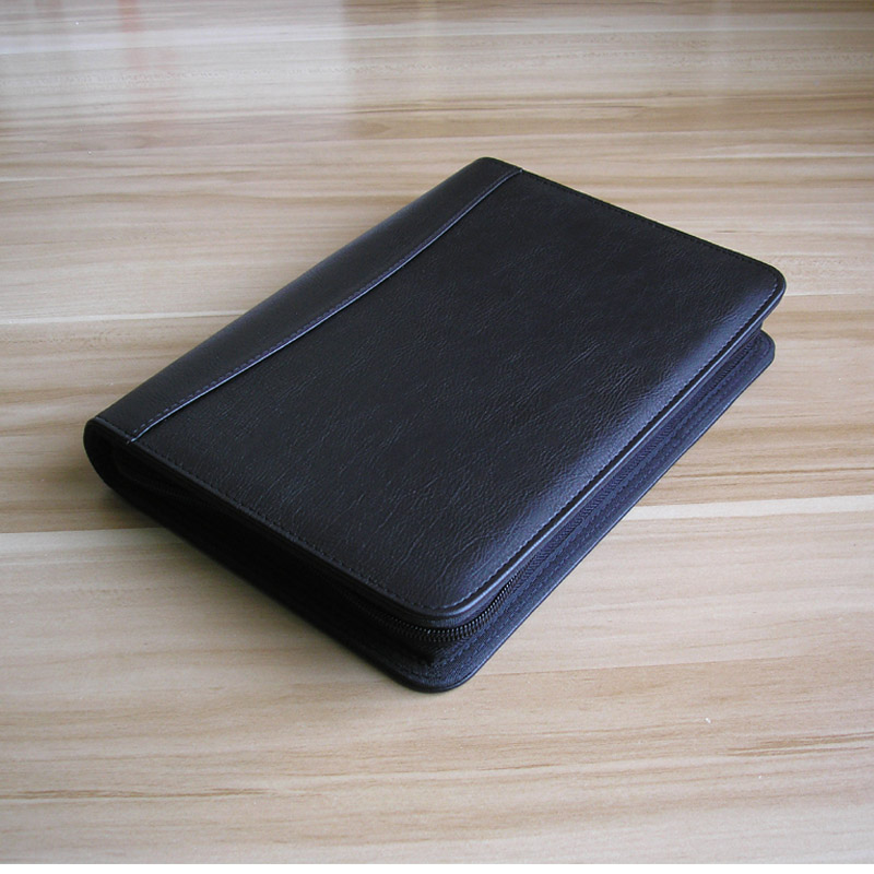 Carnet de notes A5 en cuir à feuilles mobiles, planificateur, agenda, classeur à ressort, avec fermeture éclair, porte-documents: black
