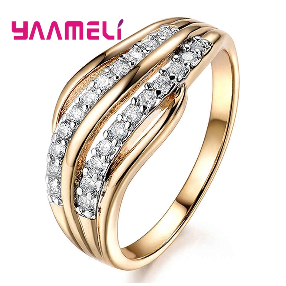 Anillo apilable de plata auténtica de Ley 925 con de hoja de zirconia cúbica, anillos para mujer para aniversario de bodas, joyería Anel en 2 colores