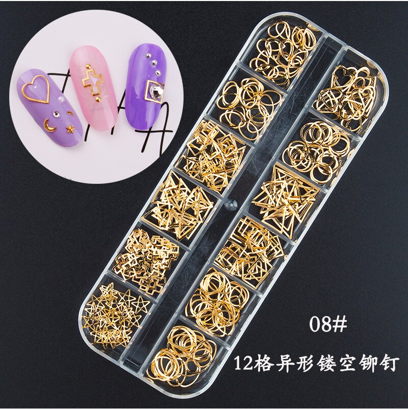Star Mese Hollow Oro Argento Strass Chiodo di Pietre Dei Monili del Metallo 3D Unghie Artistiche Decorazione Unghie Artistiche Disegni: VIOLA