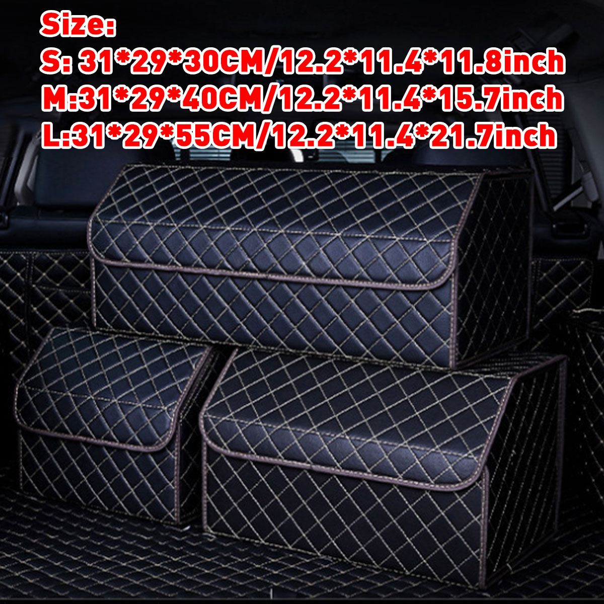 Folding Large Car Trunk Organizer Box Storage Bag Auto Trash Tool Bag PU Leather Cargo Storage Stowing Tidying Car Accessories