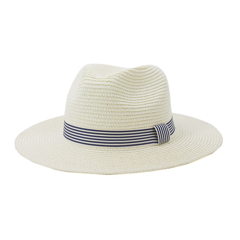 Straw Hat Women Summer Sun Beach Panama Wide Brim Ribbon UV Protection Outdoor Accessory: milk white