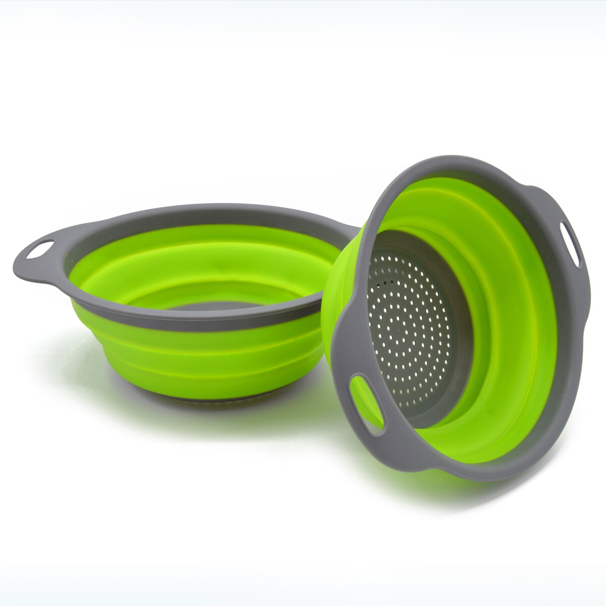 Colador de silicona plegable, cesta para lavar frutas y verduras, filtro redondo, escurridor plegable con utensilios de cocina con mango: Verde / L