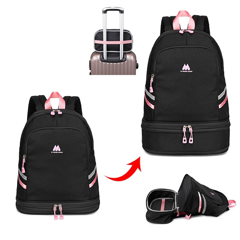 Mochila de alta capacidad, zapatos portátiles independientes, bolsa de almacenamiento de ropa, bolsa organizadora de viaje para mujer, accesorios deportivos para Fitness: Style C  Black Pink