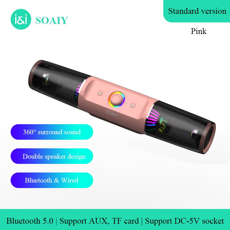 Soaiy SH19s Bluetooth Speaker High-Power Rgb Gaming Speaker Draadloze Bass Kolom Subwoofer 3D Surround Soundbar Computer Speaker: Standard Pink