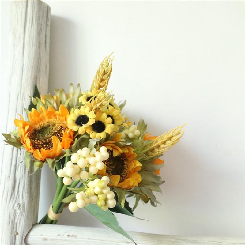1pc Simulation Sunflower Bouquet Home Flower Arrangement Flower Wedding Party Decoration Accessories (Yellow)