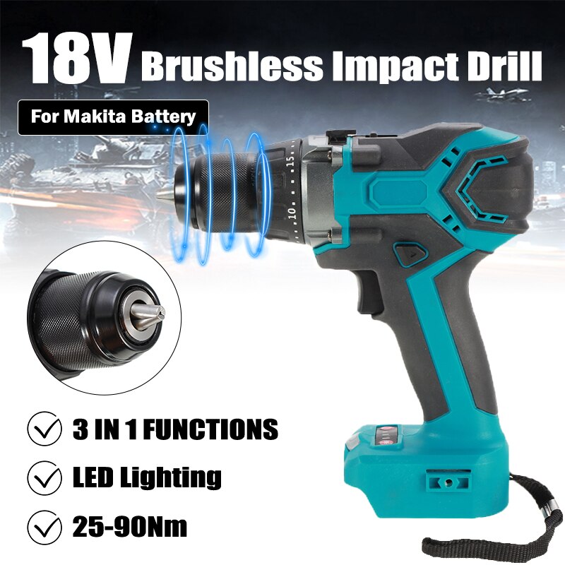 18V Cordless Drill Electric Screwdriver With LED Light Brushless Impact Drill 13mm Hammer Drill 95Nm torque For Makita Battery