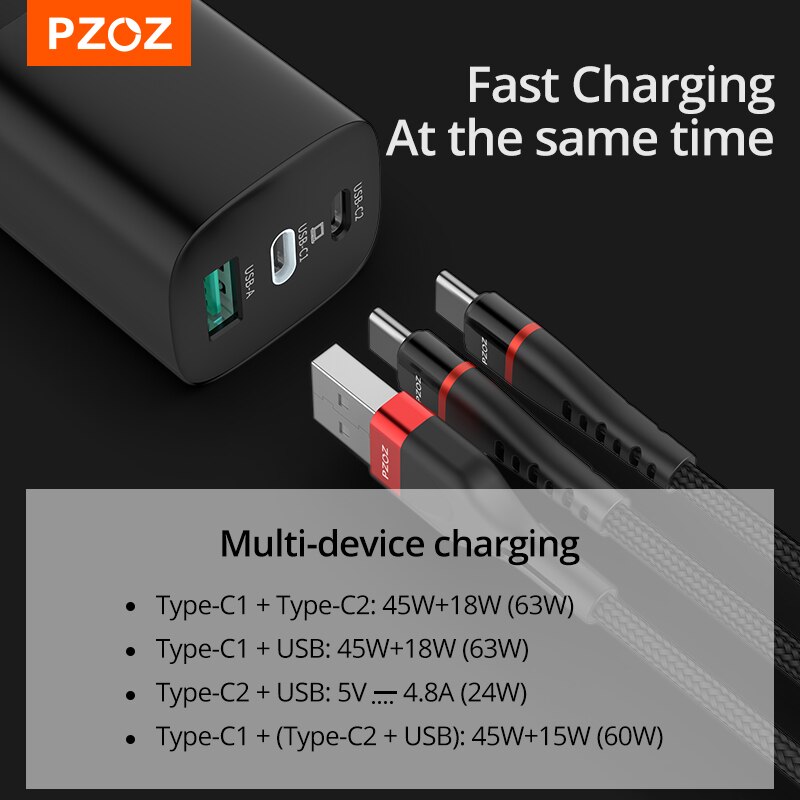 PZOZ 65W GaN Ladegerät Schnell Ladung 4,0 3,0 Typ C PD USB Ladegerät Schnelle Ladung USB-C Für Schalter MacBook Luft iPad Profi Samsung Hinweis