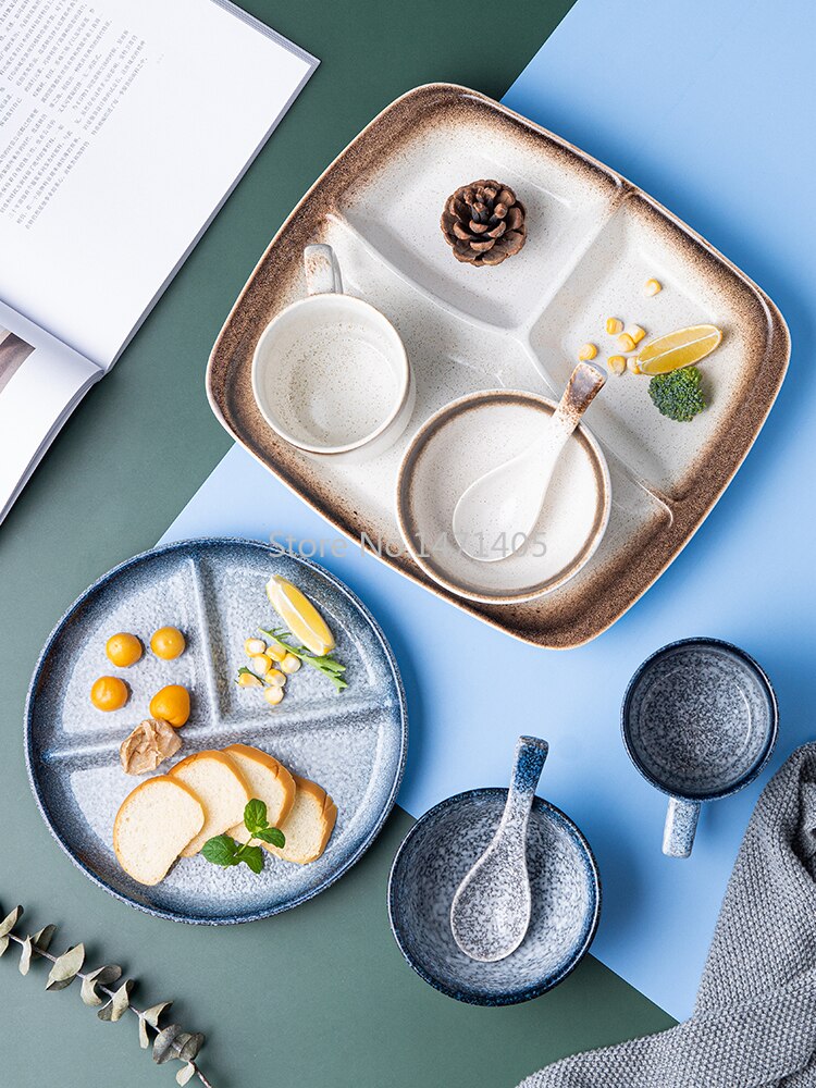 Plato divisorio de cerámica de estilo japonés para cena, vajilla divisoria de comida para una sola persona,