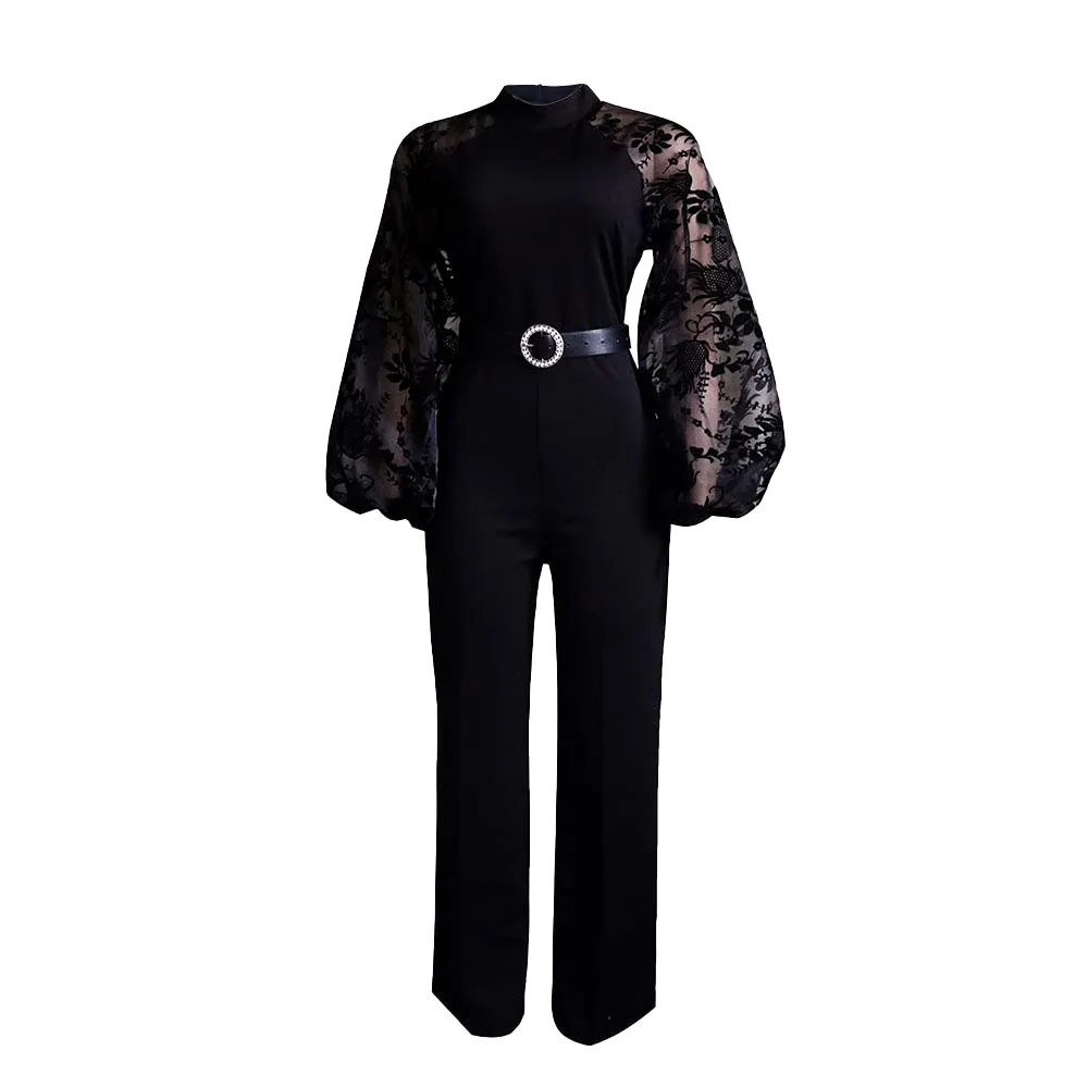 Mesh jumpsuit kvinder hvide overalls fest blonde sparkedragter i bodysuit ét stykke langærmet sommer lange bukser  y2k forår arbejde: Xxl / Sort