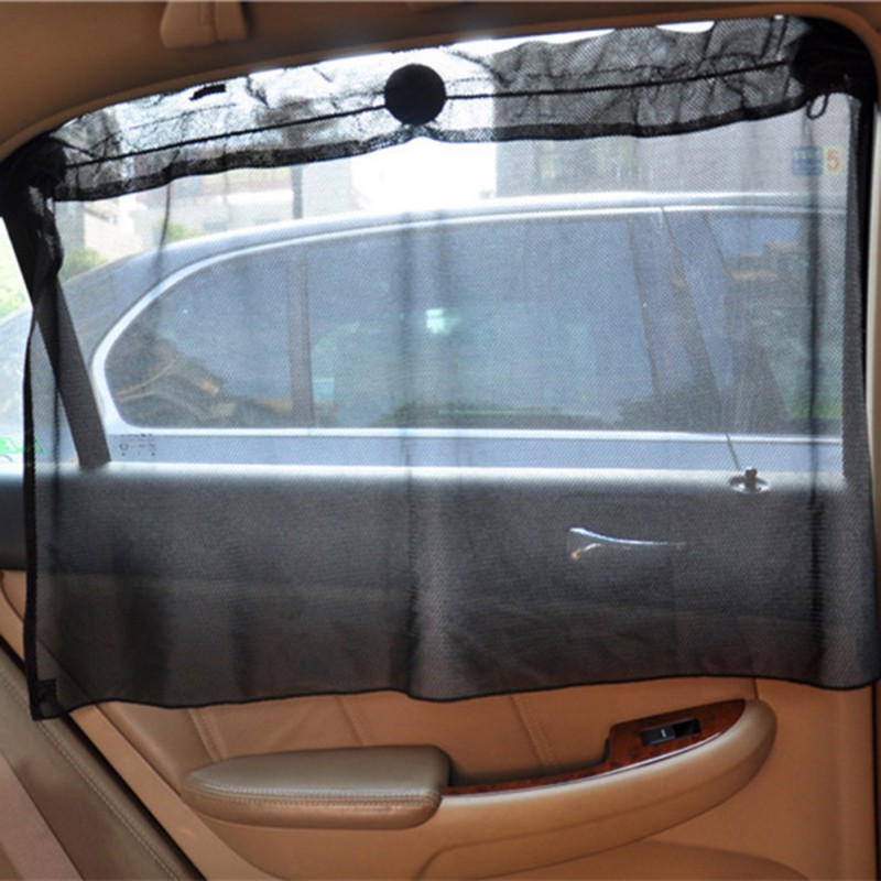 2 Pack Auto Zonnescherm Side Gordijn Zon Uv-bescherming Mesh Stof + Zuignap/Gemaakt Voor Voorruit side Windows Zwart