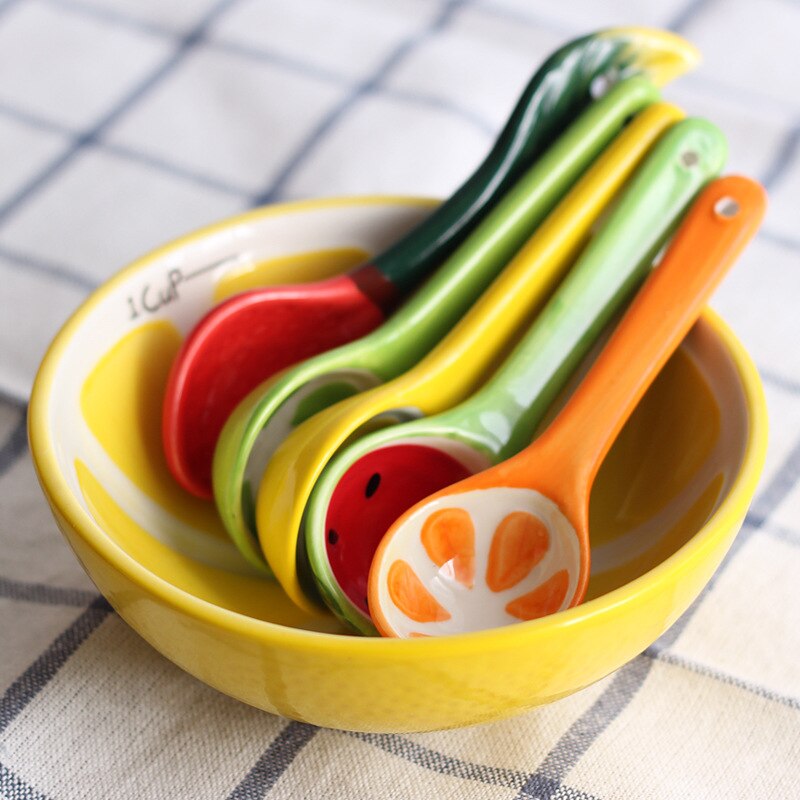 5 teile/satz Kreative Keramik Obst Löffel Schöne kinder Reis Löffel Küche Geschirr Suppe Teelöffel Haushalt ZL355