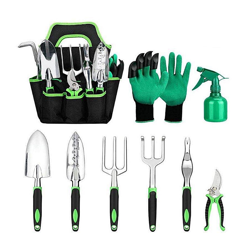 Garden Tools Scoop Planting Tools Carbon Steel Greening Garden Art Tools 9 Sets with Work Tool Kit Claw Gloves For Women and Men
