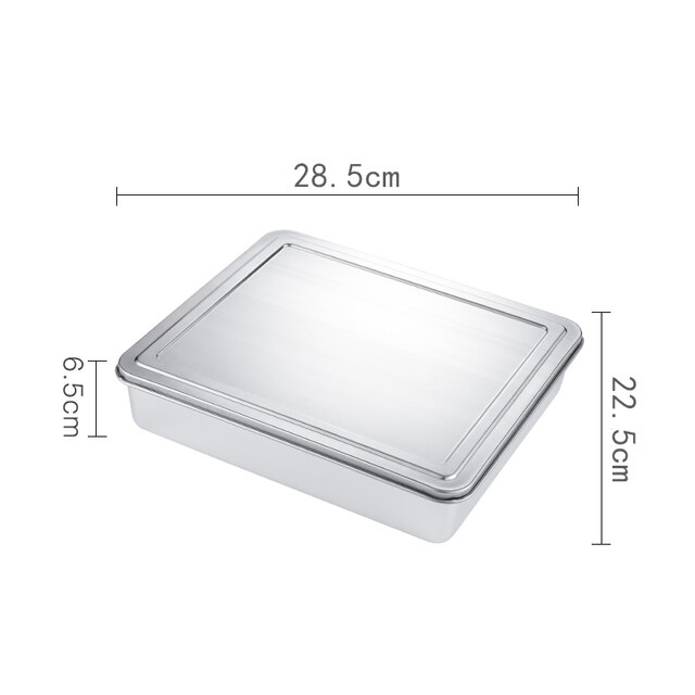 Narrow-Sided Rectangular Plate 304 Stainless Steel Deepened Flat-Bottomed Steamed Cake Pan Baking Pan Cooked Food Tray With Lid: I