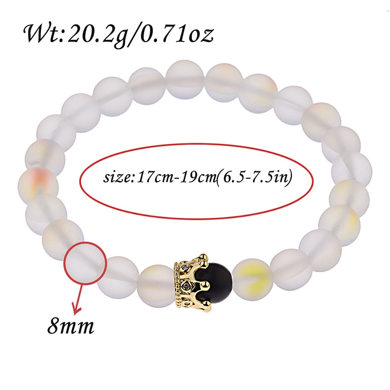 1pc luxo branco moonstone grânulos strand pulseiras com coroa opala frisado opala mão braclet feminino opala pulseira jóias